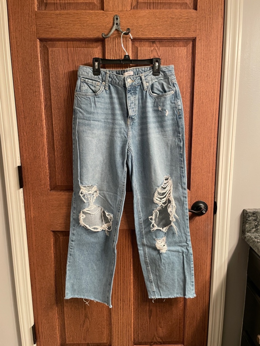 Forever 21 Light Blue Distressed Straight-Leg Jeans